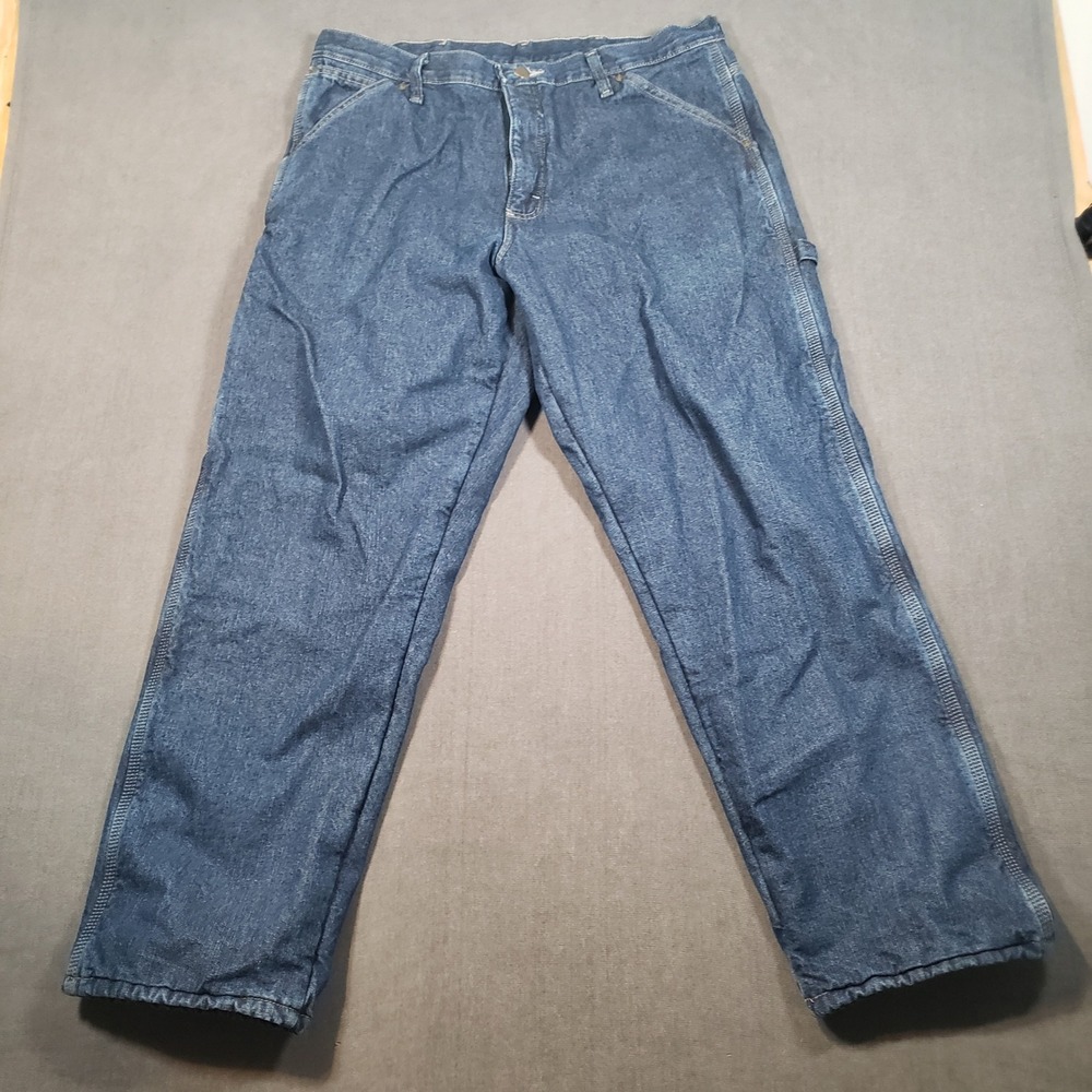 Wrangler Carpenter Jeans Mens 34x30 Blue Fleece Lined Denim Work Pants 94GRWSW